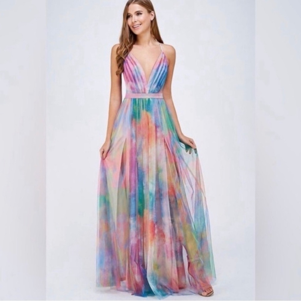 Maniju Tie Dye Tulle Maxi Dress Size Large EUC